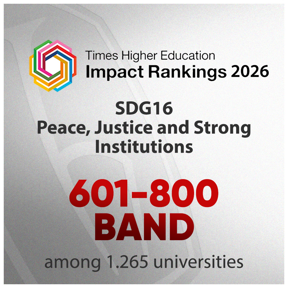 Visual for the Times Higher Education Impact Rankings 2026, SDG 16: Peace, Justice, and Strong Institutions
